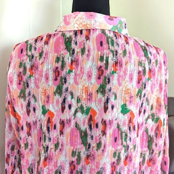 Ganni Floral Pleated Georgette Top 40 8/10 Gardencore Whimsical Barbiecore Boho - Picture 10 of 15